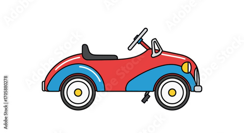 Colorful Retro-Style Childs Pedal Car Illustration.
