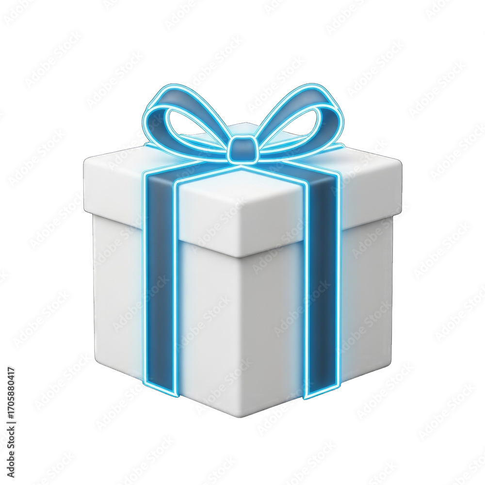 Obraz premium Glowing blue bow adorns a classic white gift box perfect for any celebration transparent background