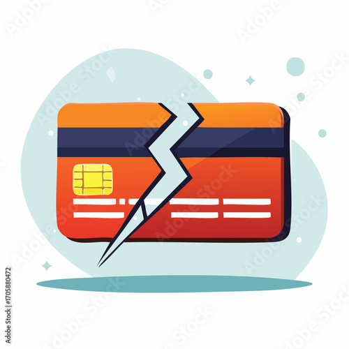 Broken Orange Credit Card With Lightning Bolt
