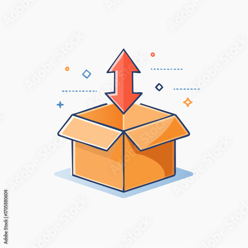 Open Cardboard Box With Red Up Arrow
