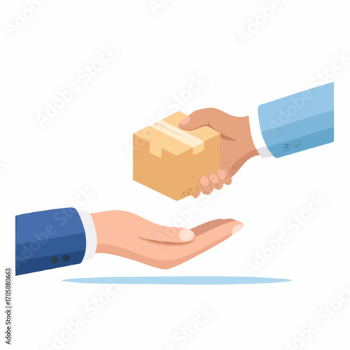 Two Hands Exchanging A Small Cardboard Box