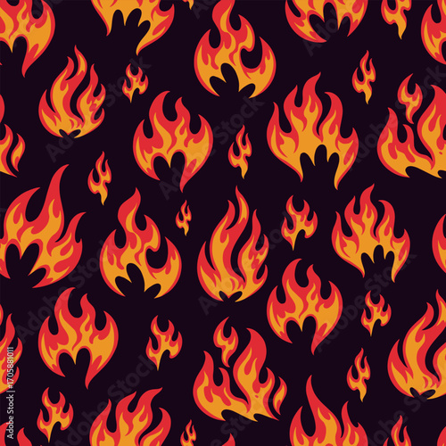 Vibrant pattern of flames against dark background