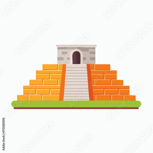 Ancient Orange Brick Pyramid With Gray Stone Top Structure