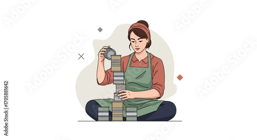 Creative Woman Building With Canned Goods Representing Food Storage Stability And Resourcefulness