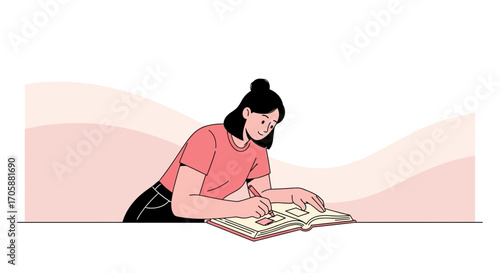Creative Woman Documenting With Pen On Notebook Against Pastel Background