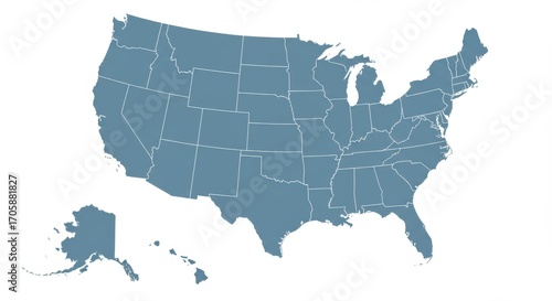 Wallpaper Mural USA Map with States Isolated on White Background for United States of America Political Map, Vector Illustration, Educational Material, and Geographic Design Torontodigital.ca