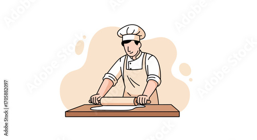 Culinary Artisan Crafting Dough: A Chef's Skillful Technique in Kitchen Illustration