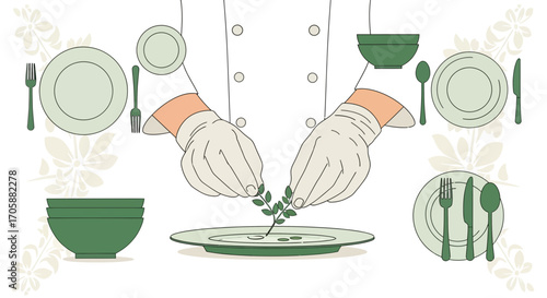 Culinary Artistry: A Chef Expertly Garnishing a Culinary Creation Artwork Creation