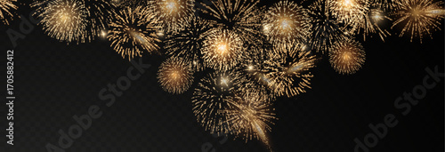 Vector realistic lights, flares. Magic fireworks in the night sky, Christmas background for holiday design, poster, postcard on a transparent background, png. Holiday lights.