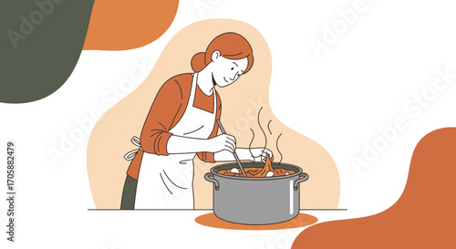 Culinary Creation: A Woman Cooking in Kitchen, Preparing Delicious Food With Love