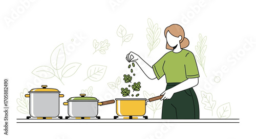 Culinary Creation: A Woman Infusing Flavor Into a Dish With Fresh Ingredients In Cooking