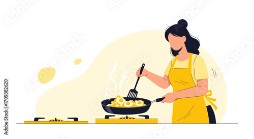 Culinary Creation: Preparing And Cooking Eggs In A Frying Pan Featuring A Chef