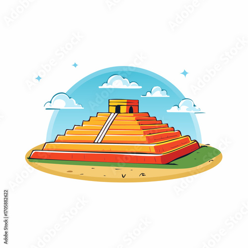 Ancient Mayan Pyramid Under Blue Sky With Clouds