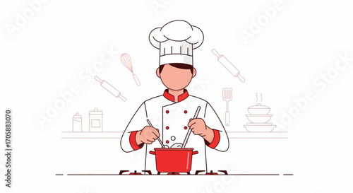 Culinary Professional Preparing Food in a Kitchen Setting Using Kitchen Utensils