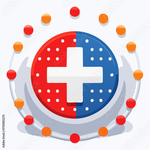 Red And Blue Medical Symbol With Orange Dots