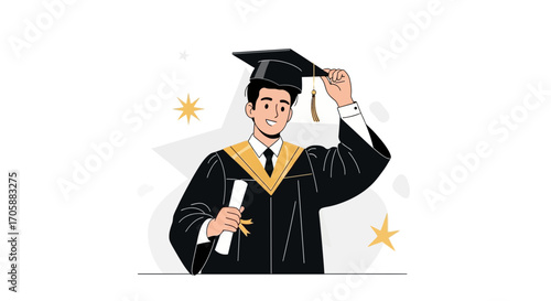 Young Graduate Celebrates Achievements After Successful Completion of Education and Studies