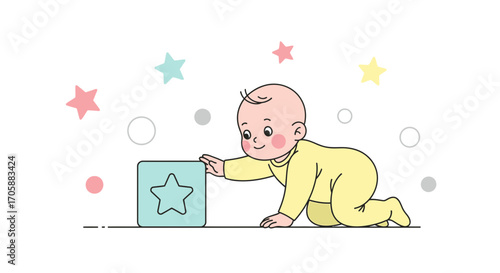 Curious Infant Reaching For A Block Illustrating Early Childhood Development Adventures