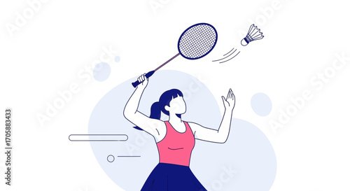 Young Lady Plays Badminton in a Vibrant Sport Illustration with Dynamic Movement