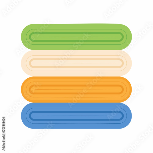 Stack of Four Folded Towels Green Beige Orange and Blue