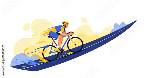 Cyclist Ascending: Illustrative Depiction of Speed, Motion, and Athleticism on a Road