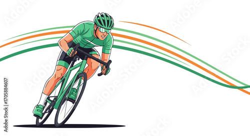 Cyclist in Dynamic Motion, Racing Ahead with Energetic Graphics and Vibrant Colors