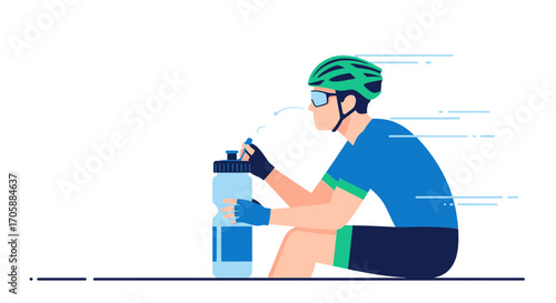 Cyclist Pauses For Hydration During A High-Speed Ride With Colorful Attire