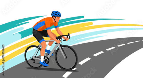 Cyclist Pedaling Aggressively On Road, Athleticism, Fitness, And Cycling, A Sport Activity