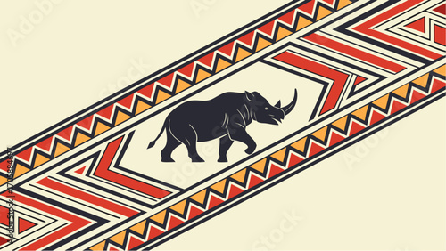 Stylized rhino silhouette with geometric patterns, evoking a sense of African heritage and design