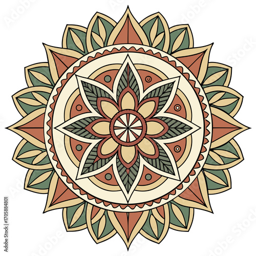 Earth toned floral mandala design, a serene and calming pattern for spiritual wellness and meditation