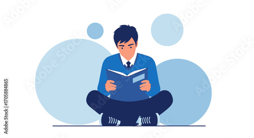 Young Person Absorbed In Reading a Book While Relaxing In A Quiet, Contemplative Stance