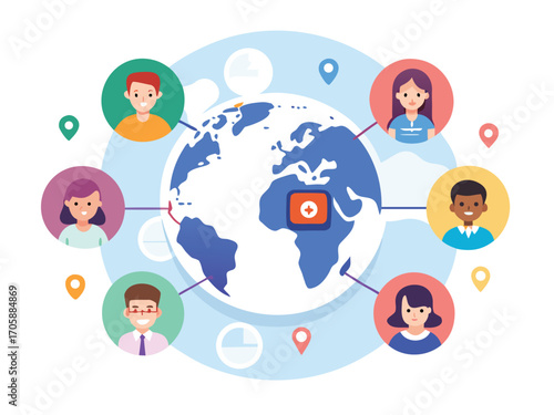 Diverse global team connects worldwide representing international business and technology