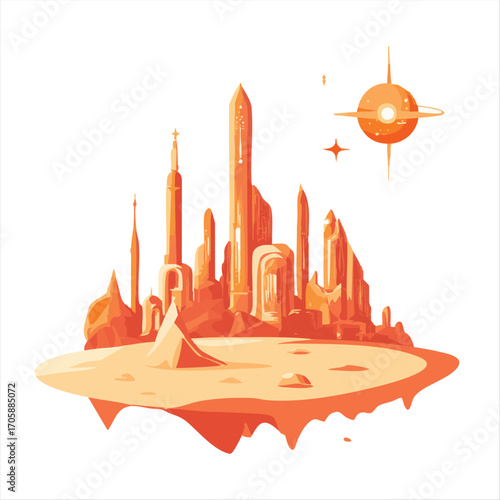 vector Floating desert city in space