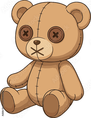 口がバツなかわいい熊のぬいぐるみのイラスト