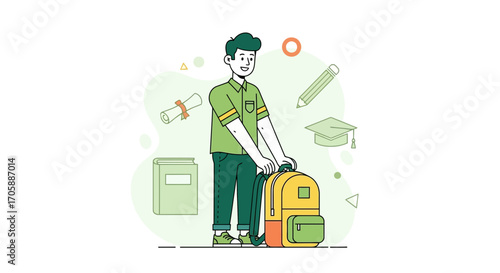 Young Student with Backpack Ready for Academic Journey Illustration With Education Elements