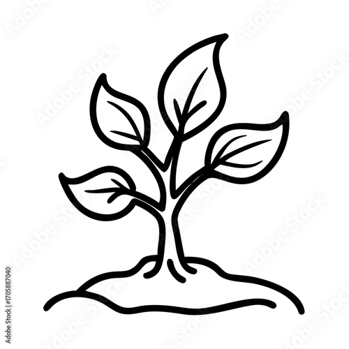Small tree sprouting with leaves in minimalist line art style for Earth Day  
