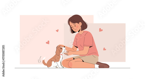 Young Woman Comforting Her Lovely Dog, Showing Affection and Building a Strong Bond