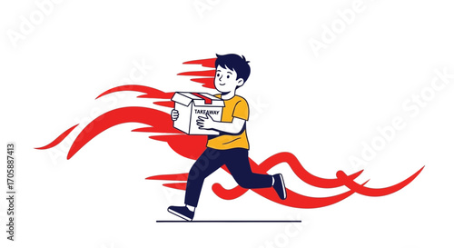 Delivery Person Rushing With Food In Takeaway Box Depicting Swift Food Delivery Service