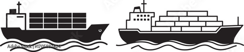 Two cargo ships sailing on the ocean silhouette