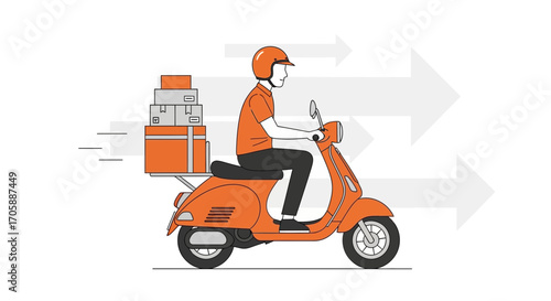 Delivery Rider On A Scooter Rides With Boxes Transporting Packages For Shipping Efficiently