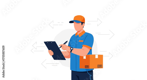 Delivery Worker Checking Documents and Preparing Package for Dispatch, Express Service.