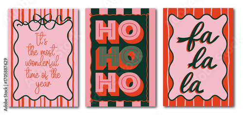 TRENDY CHRISTMAS POSTER SET WITH MODERN LETTERING AND FESTIVE QUOTES - TRENDY COQUETTE AND DOLCE VITA STYLE
