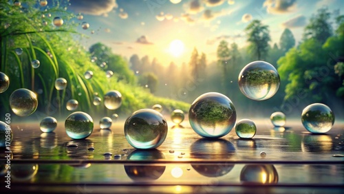 Wallpaper Mural Serene Morning Dew Drops Reflecting Golden Sunrise on a Tranquil Forest Landscape Torontodigital.ca