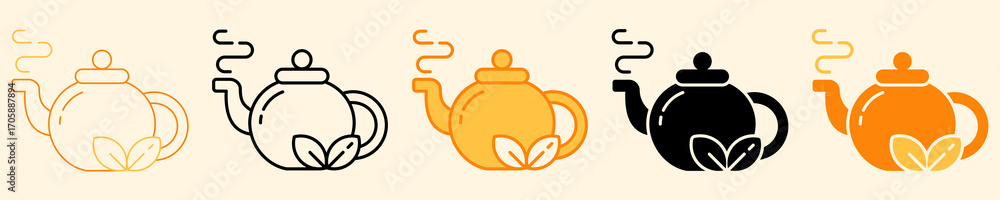 Fototapeta premium Tea Pot Icon Set Multiple Style Collection