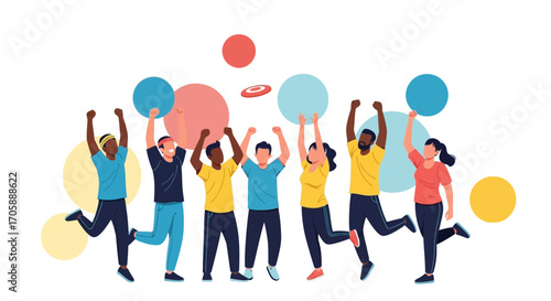 Diverse Group Celebrates Success with Joyful Energy and Vibrant Colors in Celebration