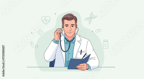 Doctor Examining Patient with Stethoscope While Holding a Medical Journal