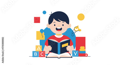 Youngster Enthralled With A Storybook, Learning And Gaining Knowledge Through Reading