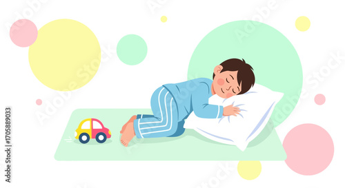 Dreamy Slumber: A Child's Peaceful Rest with a Toy Car Beside, Sweet Moment