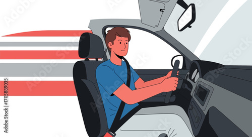 Driver Concentrating on the Road, Driving a Car During the Day, Achieving Goals Rapidly