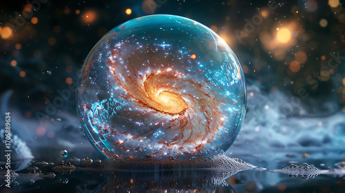 Detailed Galaxy Inside a Floating Soap Bubble
