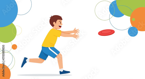 Young Enthusiastic Boy Plays Frisbee Outdoors With A Happy And Playful Expression